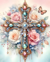 DIY Cross Paint by Numbers Kit on Canvas for Adults,Easy Flowers Cross Paint by