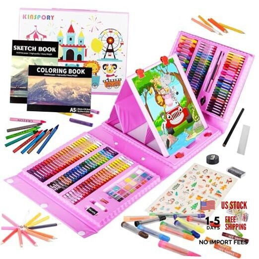 Art Supplies, 290 Pack Art Sets Crafts Drawing Coloring kit, Double-Side Pink
