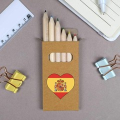 6 x ‘Spain Flag Heart’ Short 85mm Pencils / Coloured Pencil Set (PE00076260)