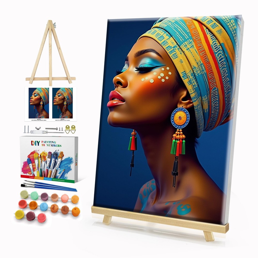 Framed Paint by Numbers Kit Black Women DIY Canvas Painting Wall Art 8×12 In