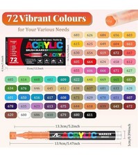 Acrylic Brush Marker 72 Colours Paint Pens, Soft Brush Tip Acrylic Marker Pens,