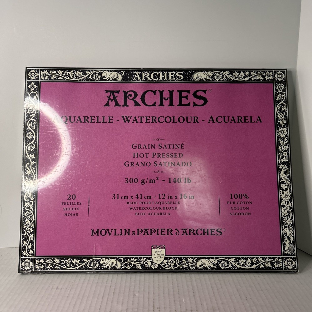 Arches Watercolour Hot Pressed 140lbs 12”x16″ 100% Cotton 20 Sheets