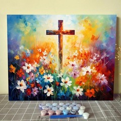 Tucocoo Religious Cross Paint by Number for 16”x20”(Frameless), Artwork-20