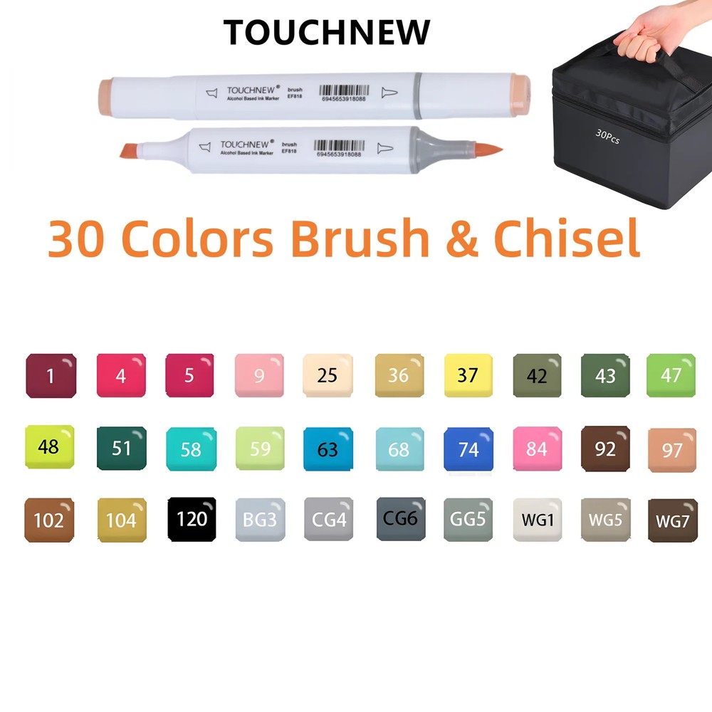 Touchnew Art Markers Set with Soft Brush, Dual Tip.