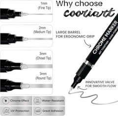 3-Pack Liquid Chrome Markers, Permanent Mirror Pens, 0.7mm 1mm 3mm Tip Set