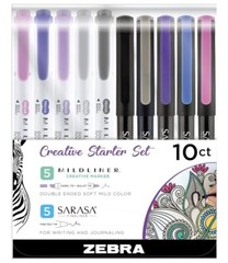 Zebra Pen Creative Starter Set, Purple/Gray, 10pk – 5 Mildliner & 5 Sarasa Pens