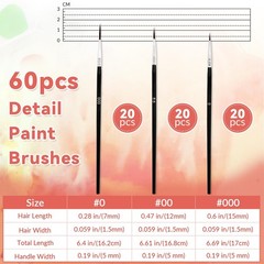 60 PCS Tiny Detail Paint Brushes Micro Thin Fine Tip Liner Nail Art Model
