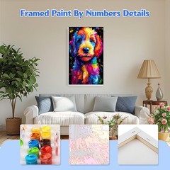 Colorful Dog Paint by Numbers Kits with Frame for Adults Beginners, DIY Animals