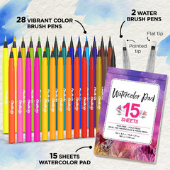 Watercolor Brush Pens for Lettering, Coloring, Calligraphy – Set of 28 Watercolo