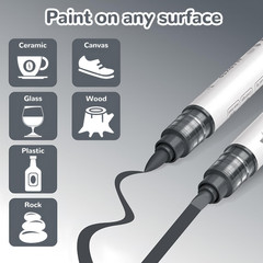 12 Grey Dual Tip Acrylic Paint Markers, Brush Tip & Chisel Tip Acrylic Paint Pen