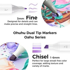 Ohuhu Alcohol Based Art Markers 120 Colors Brush-and-Chisel Alcohol Art Markers