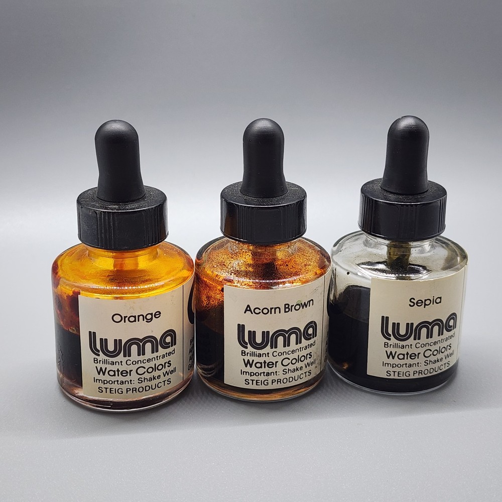 Vintage Luma Concentrated Watercolor Ink – 3 Colors: Sepia, Orange & Acorn Brown