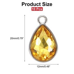 10 Pcs 10x14mm Alloy Glass Crystal Teardrop Charm for DIY Craft, Golden Yellow