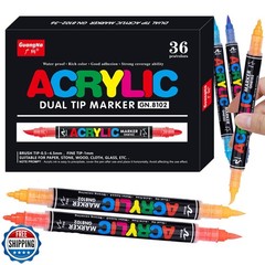 Guangna 36 Colors Acrylic Paint Markers, Dual Tip Paint Markers Pens Set with