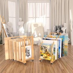 Art Canvas Storage Rack with Handle Caster Wheels Mobile