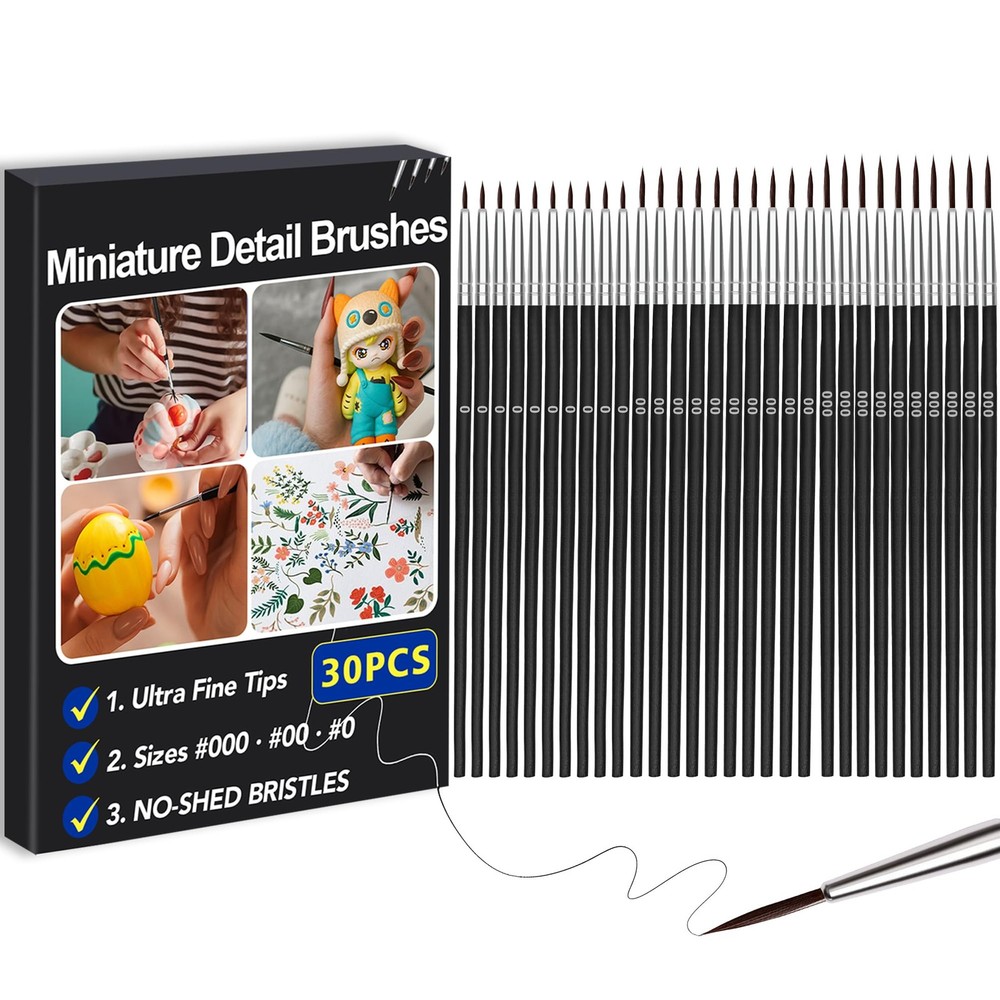 Bonison 30pcs Fine Detail Paint Brushes Set, Miniature 3 sizes, Black