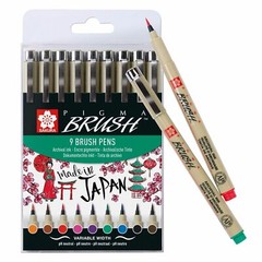 Sakura Pigma Micron Brush Pens Set of 9 Colours – Graphic Artist Manga Cartoons