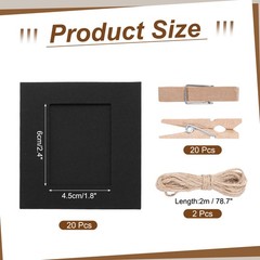 20pcs 1.8 x 2.4″ Black Paper Photo Frame Display Banner with Clips and String