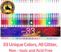 Glitter Gel Pens, 33 Colors Neon Glitter Pens Set Gel Art Markers with 40% More