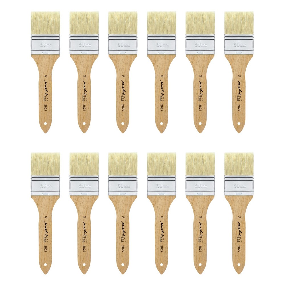 XDT#2827-50 Hake Brush 12Pc Set- Flat Paint Brushes with Natural Hog Bristles