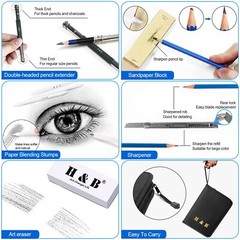 145 PCS Artist Drawing and Art Supply Kit with Graphite Pencils Gift Box