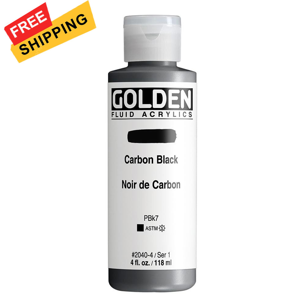 GOLDEN Fluid Acrylic, 4 ounce bottle, 4 Fl Oz (Pack of 1), Carbon Black
