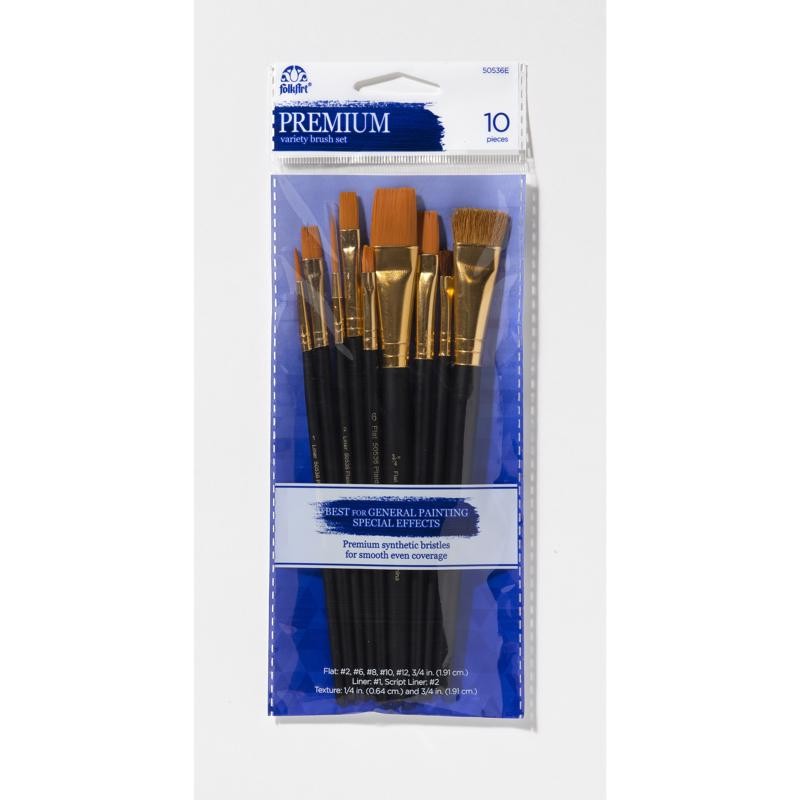 Plaid 50536E Ferrule Taklon Bristle Multiple Sizes FolkArt Flat Paint Brush Set
