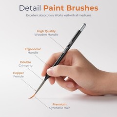 Versatile 16 PCS Fine Tip Brushes for Acrylic, Watercolor & Craft Detailed Works