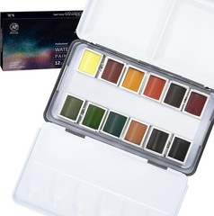 Professional Watercolor Paint Set – Earth Tone, 12 Woodland Colors Half Pan W…