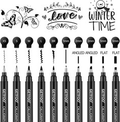GETFOO 10 Size Calligraphy Pen Set, Hand Lettering Brush Pens for Black