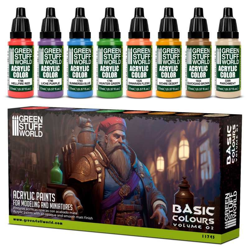 Green Stuff World for Models and Miniatures Paint Set Basic Colors Vol. 02 – 117