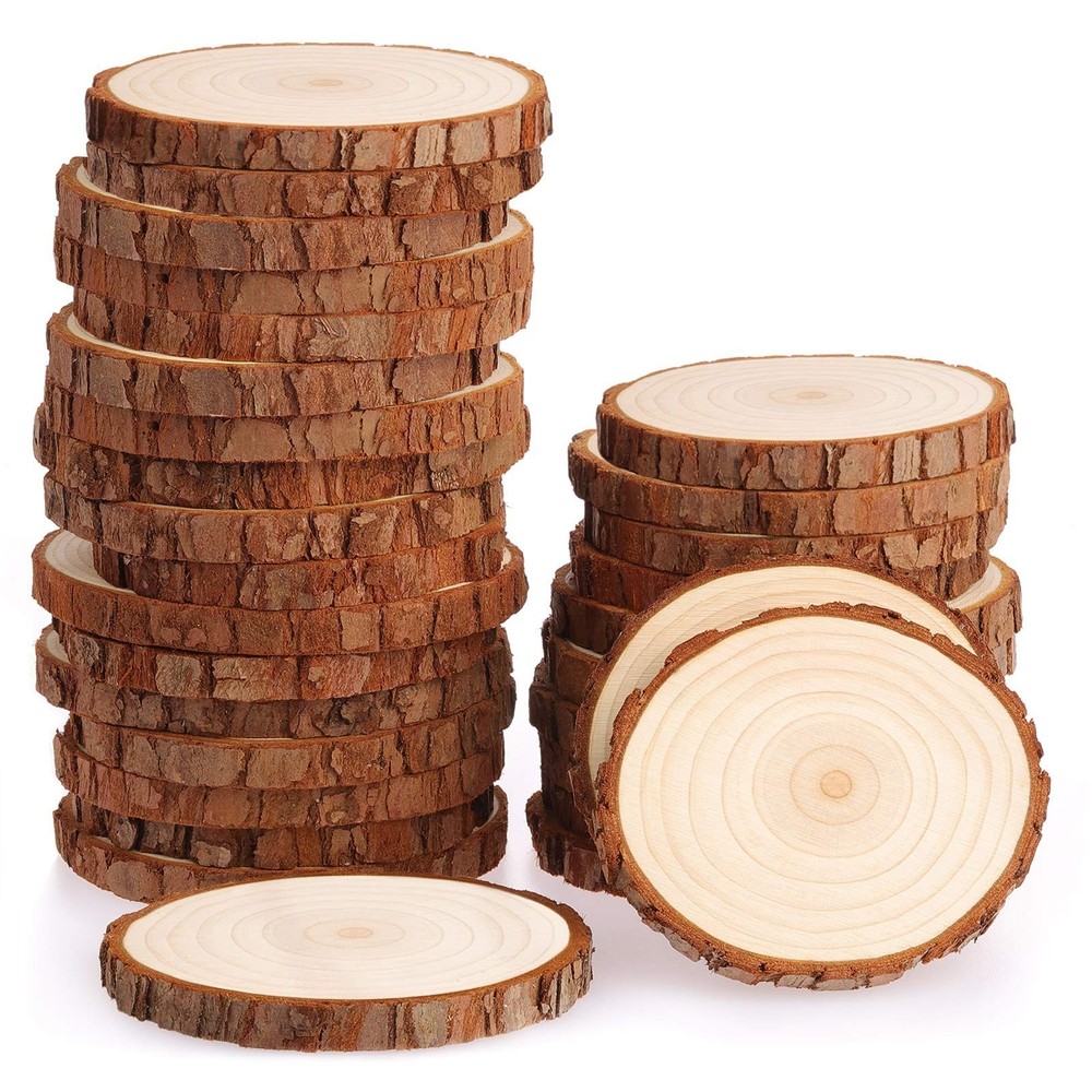 Fuyit Unfinished Wood Slices with No Hole, 30 Pcs 2.8-3.1 Inches Natural Wood…