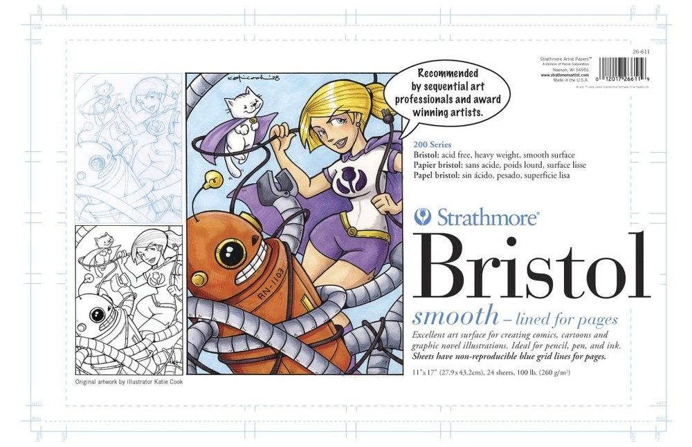 Strathmore (25-611 STR-25-611 24 Sheet Smooth Bristol Pad, 11×17, Blue Lined