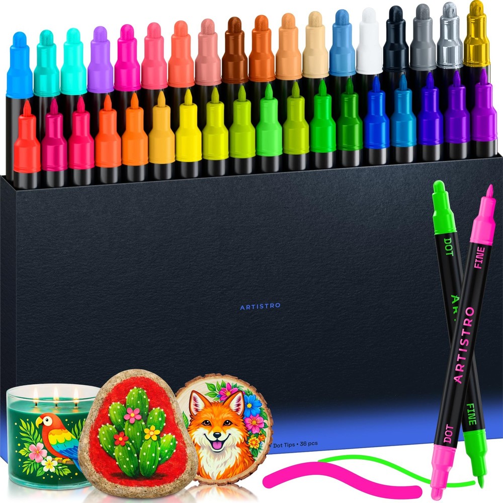 36 Dual Tip Pens, Dot & Fine Tips Paint Markers – Paint Pens Set for Fabric, …
