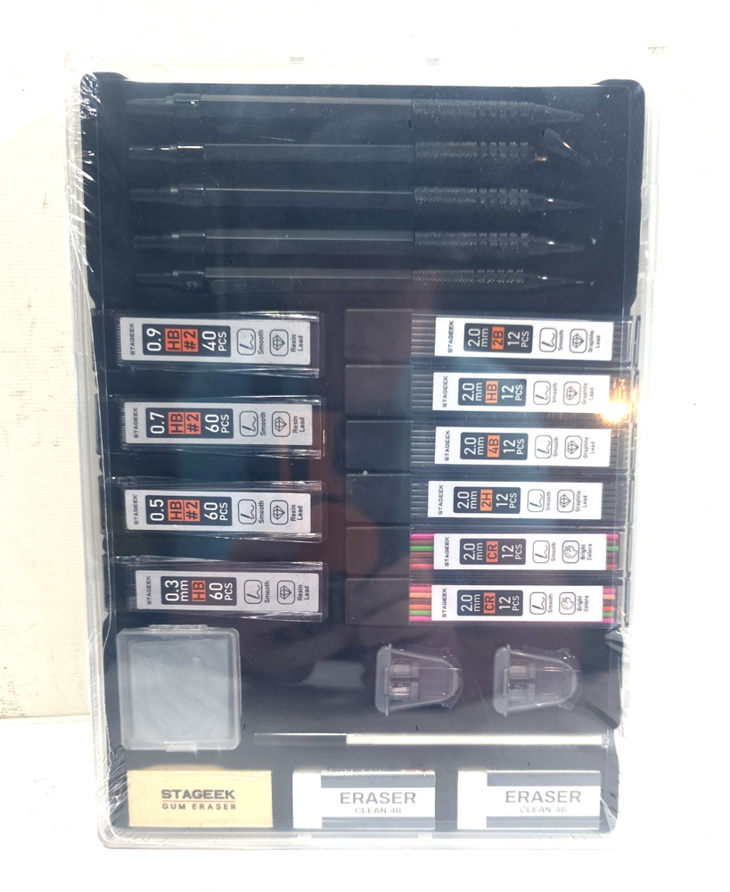 Stageek Mechnical Pencil Set, 0.3 0.5 0.7 0.9 & 2.0 mm 22pcs And Case