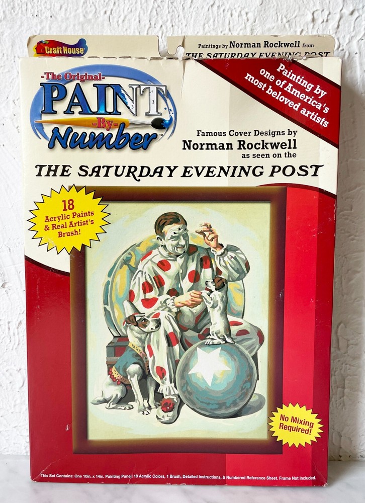 Paint By Number Kit Between Acts Clown Puppy Normal Rockwell Sat Evening Post