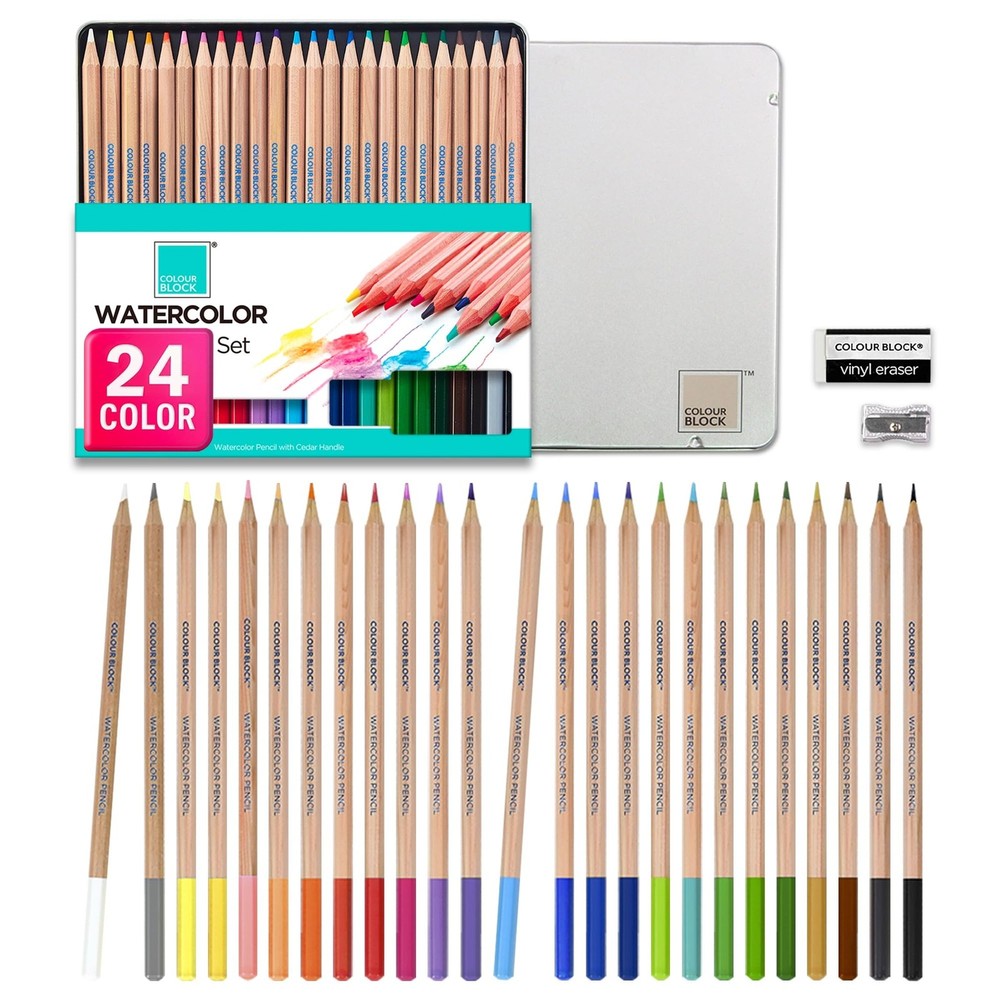24 PCS Premium Cedar Wood Watercolor Pencil Set Drawing Sketching Art Kit