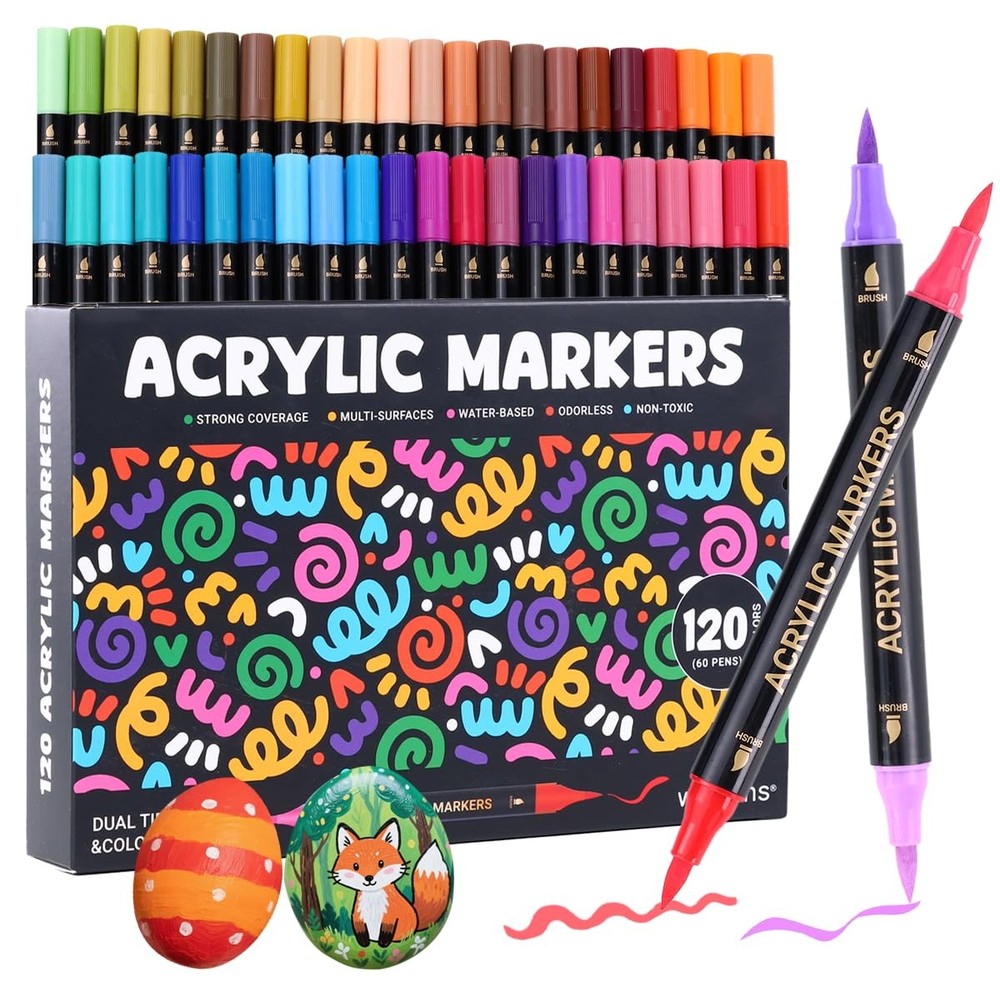 120 Colors Acrylic Paint Marker, Dual Tip and Dual Colors Acrylic Paint Pens …