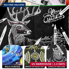 GETHPEN White Ink Pens, Fine Point Gel Pens, Brush Tip Acrylic Markers,white pai