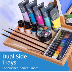 Large Horizontal Wooden Painting Easel with Storage Drawer and Palettes, H-Frame