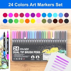 Dual Brush Marker Pens, 24 Colors Art Markers with Fine and Brush Tip Coloring M