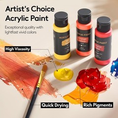 Acrylic Paint Set 5 or 24 Colors 2 oz/Bottle with 12 Art Brushes, Art Supplies