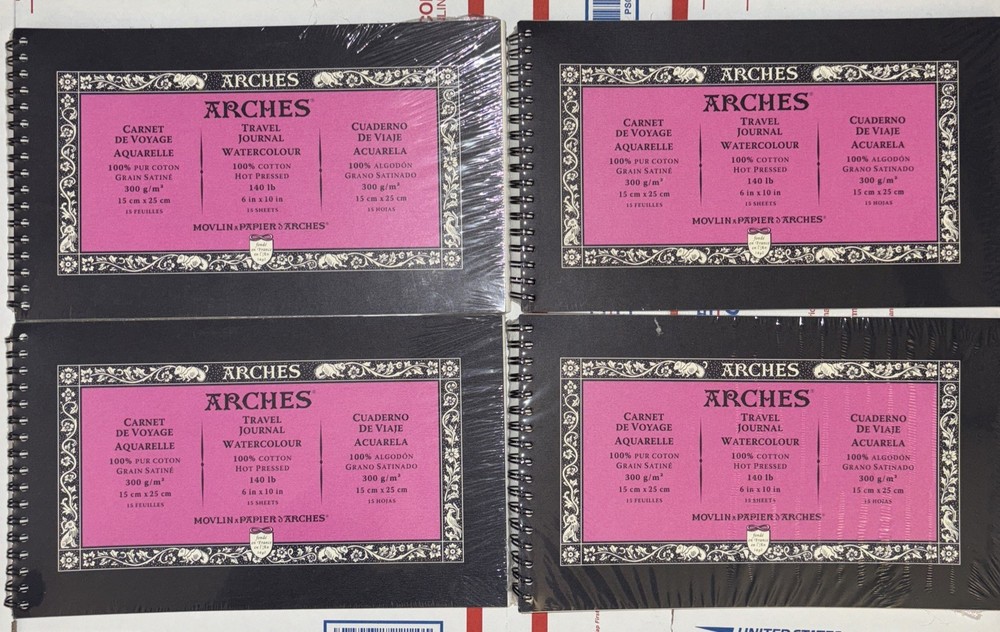 4 ARCHES 6 X 10 Travel Journal HOT PRESSED Watercolor Paper NEW C1
