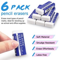 Tamaki 6 Pack Erasers, Large White Erasers for School Office, Art