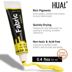 HUAL Fabric Paint Set for Clothes, 12 Colors Textile Paint with 6 Brushes & P…