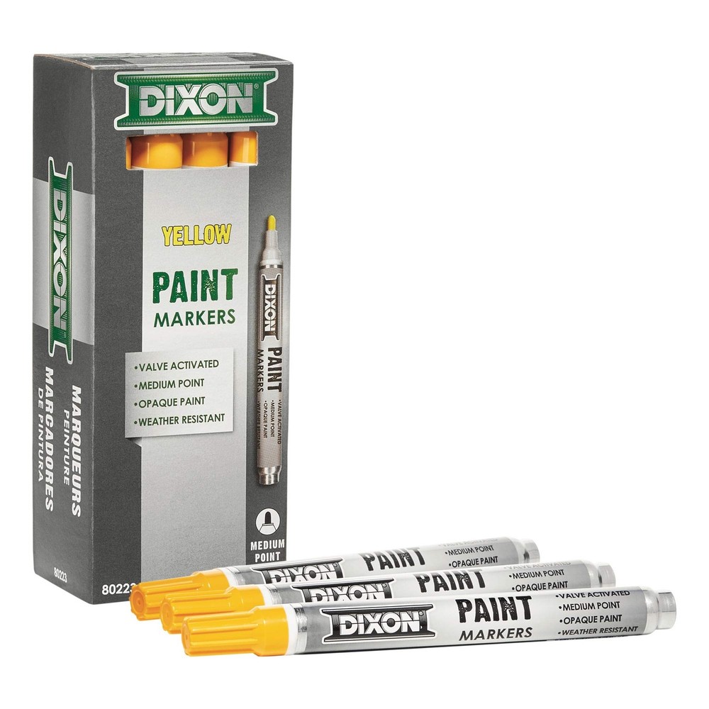 Dixon Industrial Paint Markers, Medium Tip, Box of 12 Markers, Yellow (80223)