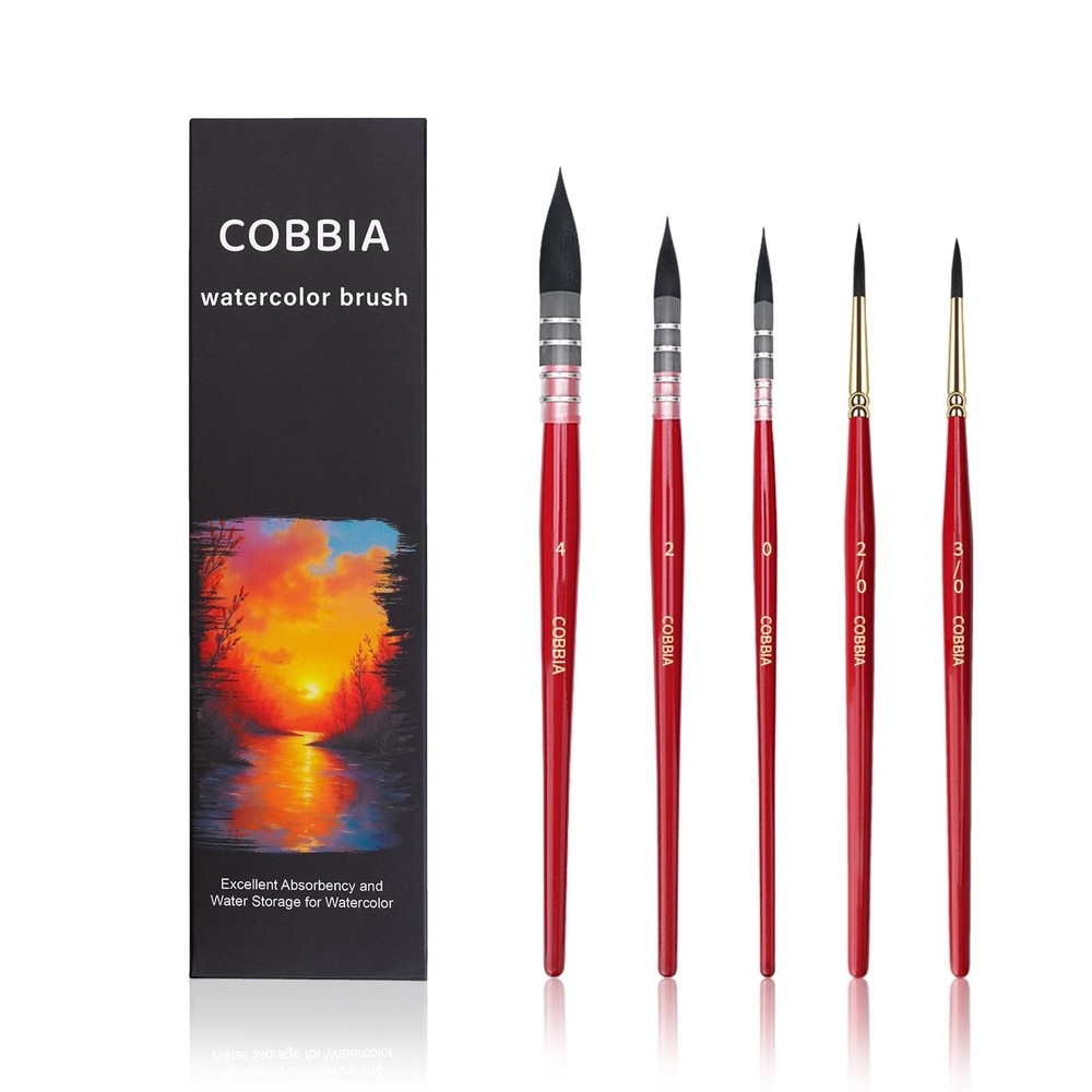 Natural Squirrel Hair Watercolor Brushes, 5Pcs, Mop Paintbrushes Detail Water…
