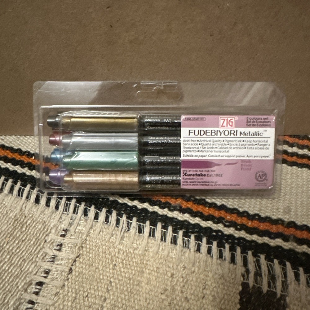 Kuretake ZIG Fudebiyori Metallic Brush Pen set of 8, Made In Japan, Copper Gold