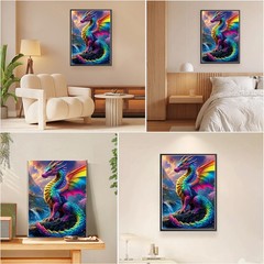 Framed Paint by Numbers Kits for Adults Colourful Dragons, DIY Kits Crafts fo