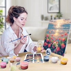JOOZ Paint by Numbers Kit for Adults with Frame, 8 x 12 inches, Seaside Tulip